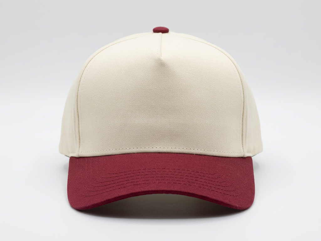 Two Tone Beige-Burgundy  H Beam Baseball Hat