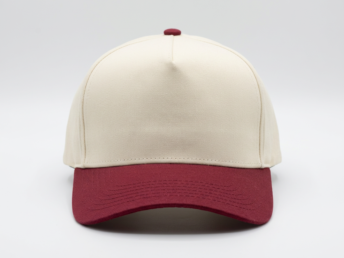 Two Tone Beige-Burgundy  H Beam Baseball Hat