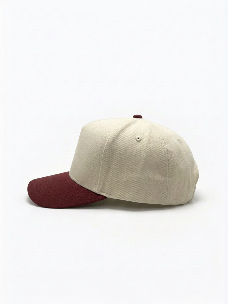 Two Tone Beige-Burgundy  H Beam Baseball Hat